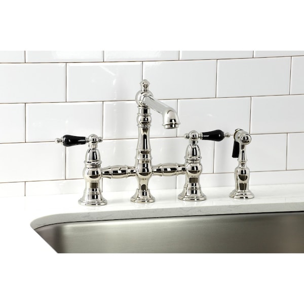 Duchess Bridge Kitchen Faucet W/ Brass Sprayer, Nickel